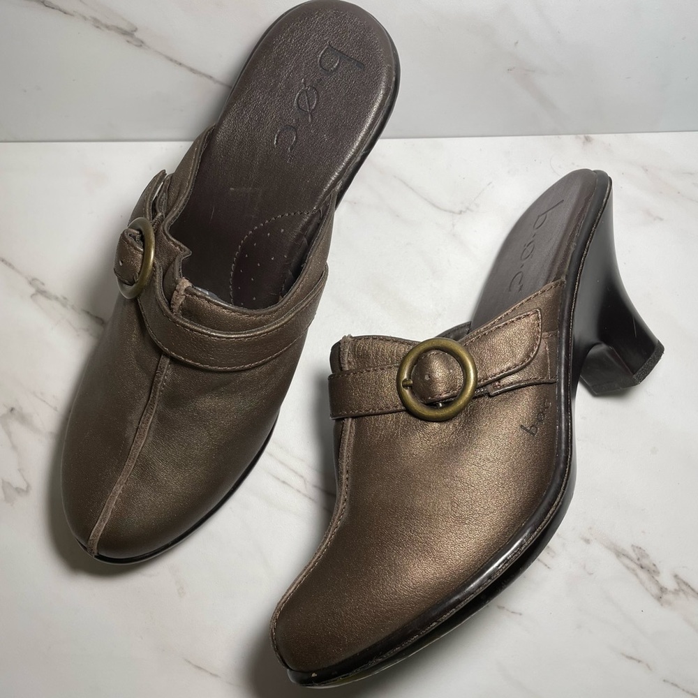 BOC Born Concept Dafne Womens ~7~ Bronze Leather Platform Clog Mule BC2144 ~ EC.